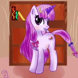 Size: 893x894 | Tagged: artist needed, safe, pony, unicorn, book, crossover, female, library, mare, patchouli knowledge, ponified, touhou