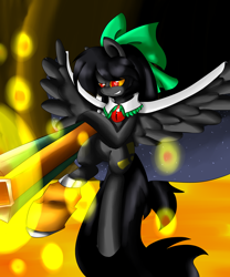 Size: 816x979 | Tagged: artist needed, safe, pegasus, pony, bow, crossover, nuclear weapon, ponified, reiuji utsuho, touhou, weapon