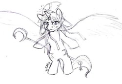 Size: 639x440 | Tagged: safe, artist:puppy12, pony, female, mare, mima, monochrome, ponified, solo, touhou, traditional art