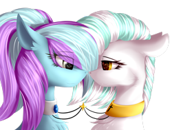 Size: 2814x2131 | Tagged: safe, artist:mediasmile666, oc, oc only, pony, bust, choker, duo, female, floppy ears, high res, mare, simple background, transparent background