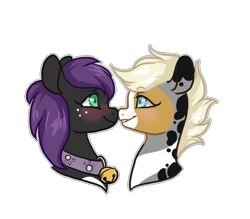 Size: 800x700 | Tagged: safe, artist:lavvythejackalope, oc, oc only, earth pony, pony, blushing, bust, collar, commission, earth pony oc, freckles, looking at each other, simple background, smiling, transparent background, ych result