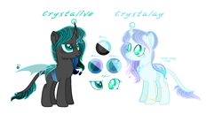 Size: 2336x1292 | Tagged: safe, artist:nakotl, oc, oc only, oc:crystalay, oc:crystalive, changedling, changeling, female, offspring, parent:queen chrysalis, simple background, transparent background