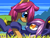 Size: 800x600 | Tagged: safe, artist:rangelost, oc, oc only, oc:moonflower, oc:trailblazer, bat pony, earth pony, pony, cyoa:d20 pony, bag, bat pony oc, cap, duo, female, grass, hat, mare, outdoors, pixel art, river, saddle bag, sky