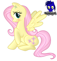 Size: 3840x4154 | Tagged: safe, artist:damlanil, fluttershy, pegasus, pony, g4, blushing, cute, cutie mark accessory, daaaaaaaaaaaw, female, makeup, mare, raised hoof, shiny, shiny mane, show accurate, shyabetes, simple background, sitting, solo, spread wings, transparent background, vector, watermark, wings