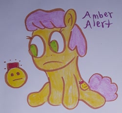 Size: 1306x1212 | Tagged: safe, artist:dex stewart, oc, oc only, oc:amber alert, earth pony, pony, female, filly, simple background, solo, traditional art