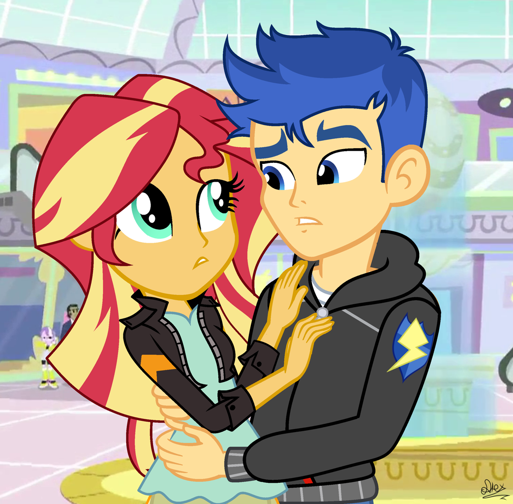 safe, artist:1alexgreen1, <b>flash</b> <b>sentry</b>, <b>sunset</b> <b>shimmer</b>, equestria girls, fe...