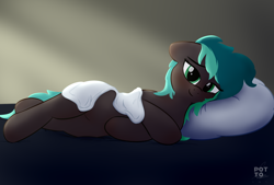 Size: 4000x2700 | Tagged: safe, artist:potato22, oc, oc only, oc:breeze packets, earth pony, pony, bed, blanket, female, lidded eyes, looking at you, mare, solo