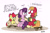 Size: 2700x1758 | Tagged: safe, artist:bobthedalek, apple bloom, big macintosh, sugar belle, earth pony, pony, unicorn, brotherhooves social, g4, cider, couch, embarrassed, female, filly, implied crossdressing, male, mare, open mouth, panicking, ship:sugarmac, shipping, stallion, straight, tankard, trio
