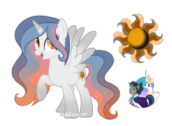 Size: 3114x2286 | Tagged: safe, artist:afterglory, king sombra, princess celestia, oc, alicorn, pony, g4, female, good king sombra, high res, mare, offspring, parent:king sombra, parent:princess celestia, parents:celestibra, simple background, transparent background