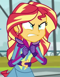 Size: 447x574 | Tagged: safe, screencap, sunset shimmer, equestria girls, g4, my little pony equestria girls: friendship games, angry, cropped, friendship games motocross outfit, friendship games outfit, motocross outfit, motorcycle outfit, rageset shimmer, solo, tri-cross relay outfit