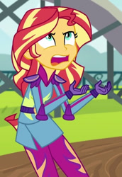 Size: 339x494 | Tagged: safe, screencap, sunset shimmer, equestria girls, g4, my little pony equestria girls: friendship games, cropped, friendship games motocross outfit, friendship games outfit, motocross outfit, motorcycle outfit, solo, tri-cross relay outfit