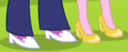 Size: 300x124 | Tagged: safe, screencap, dean cadance, princess cadance, princess luna, vice principal luna, equestria girls, g4, my little pony equestria girls: friendship games, clothes, cropped, legs, pictures of legs, shoes