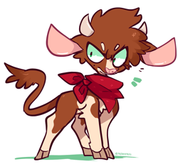 Size: 1347x1245 | Tagged: safe, artist:hoshmyposhes, arizona (tfh), cow, them's fightin' herds, arizona is not amused, bandana, big ears, bust, cloven hooves, community related, cute, frown, furrowed brow, horns, looking sideways, shrunken pupils, simple background, solo, white background
