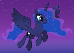Size: 7923x5658 | Tagged: safe, artist:anime-equestria, princess luna, alicorn, pony, g4, :3, cute, eyeshadow, female, happy, horn, makeup, missing accessory, night, smiling, solo, stars, wings