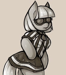 Size: 1350x1543 | Tagged: safe, artist:kyouman1010, photo finish, anthro, g4, arm hooves, breasts, clothes, female, grayscale, looking at you, monochrome, shirt, skirt, solo, sunglasses