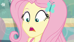 Size: 3410x1920 | Tagged: safe, screencap, fluttershy, equestria girls, equestria girls series, g4, rollercoaster of friendship, female, hairpin, high res, jewelry, looking down, necklace, open mouth, solo