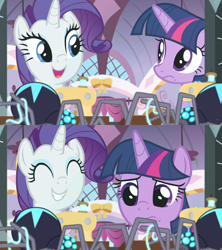 Size: 1280x1440 | Tagged: safe, screencap, rarity, twilight sparkle, alicorn, pony, spider, star spider, unicorn, g4, the last problem, cute, female, mare, raribetes, sewing, smiling, twilight sparkle (alicorn)