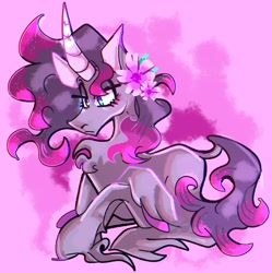 Size: 1993x2000 | Tagged: safe, artist:dizzee-toaster, oleander (tfh), classical unicorn, pony, unicorn, them's fightin' herds, cloven hooves, community related, female, flower, horn, leonine tail, solo, unshorn fetlocks