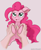 Size: 1218x1502 | Tagged: safe, artist:exploretheweb, pinkie pie, earth pony, human, pony, g4, cute, diapinkes, female, green eyes, holding a pony, holding hooves, mare, offscreen character, pov, snuggling, solo focus, tiny, tiny ponies, tongue out, unprotected hoof holding, wrong eye color