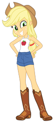 Size: 989x2188 | Tagged: safe, artist:gmaplay, applejack, equestria girls, g4, my little pony equestria girls: better together, street chic, applejack's hat, bare shoulders, cowboy hat, hat, simple background, sleeveless, solo, transparent background