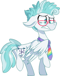 Size: 570x718 | Tagged: dead source, safe, artist:blurry-kun, feather flatterfly, pegasus, pony, g4, the summer sun setback, floppy ears, glasses, male, necktie, no pupils, simple background, solo, stallion, transparent background, worried