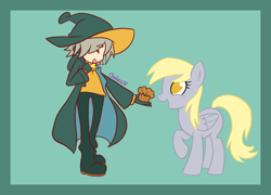 Size: 2600x1876 | Tagged: safe, artist:chelseawest, derpy hooves, g4, colored background, crossover, food, lemres, muffin, puyo puyo