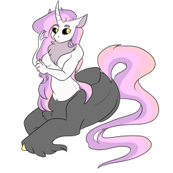 Size: 3000x3000 | Tagged: safe, artist:gingygin, oc, oc only, unnamed oc, centaur, anthro, taur, bare shoulders, black sclera, breasts, eyebrows, eyelashes, featureless breasts, female, full body, high res, interspecies offspring, long tail, not sweetie belle, offspring, parent:lord tirek, parent:princess celestia, parents:celestirek, simple background, solo, tail, transparent background, white background, yellow eyes