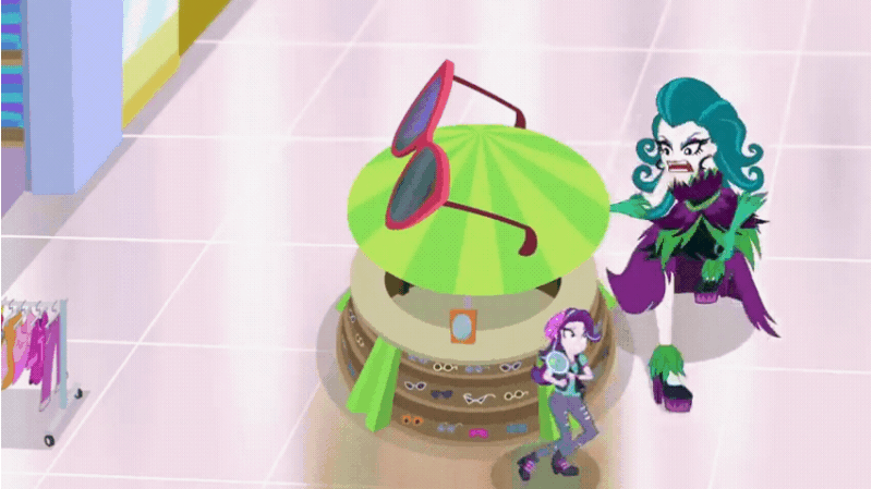 2601104 - safe, edit, screencap, juniper montage, starlight glimmer,  equestria girls, mirror magic, spoiler:eqg specials, animated, beanie,  chase, clothes, funny, gif, hat, juniper monstar, pants, ripped pants,  running, silly, speed up, sunglasses,