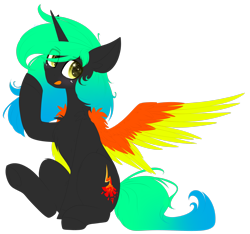 Size: 2529x2371 | Tagged: safe, artist:mediasmile666, oc, oc only, alicorn, pony, alicorn oc, gradient mane, gradient tail, high res, horn, simple background, sitting, solo, spread wings, tongue out, transparent background, two toned wings, wings