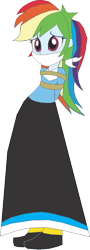 Size: 337x933 | Tagged: safe, artist:caido58, rainbow dash, equestria girls, g4, arm behind back, bondage, bound and gagged, cloth gag, clothes, gag, long skirt, skirt, solo, tied up, western