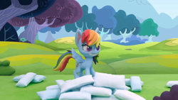 Size: 1920x1080 | Tagged: safe, screencap, rainbow dash, pony, g4.5, my little pony: stop motion short, pillow fight (short), solo, stop motion