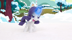 Size: 1920x1080 | Tagged: safe, screencap, rarity, pony, g4.5, my little pony: stop motion short, snowball fight (short), magic, snow, solo, stop motion