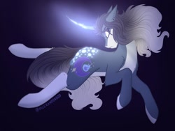 Size: 2048x1536 | Tagged: safe, artist:lunathemoongod, oc, oc only, pony, unicorn, ear piercing, glowing eyes, glowing horn, gradient mane, horn, piercing, simple background, solo