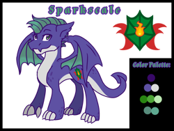 Size: 1280x960 | Tagged: safe, artist:eeveewhite97, oc, oc only, oc:sparkscale, dracony, hybrid, claw hooves, dragon wings, fangs, interspecies offspring, male, offspring, parent:rarity, parent:spike, parents:sparity, reference sheet, solo, wings