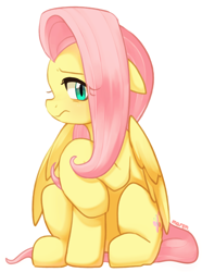 Size: 1976x2658 | Tagged: safe, artist:maren, fluttershy, pegasus, pony, g4, blushing, cute, daaaaaaaaaaaw, female, high res, mare, shyabetes, simple background, sitting, solo, white background, wings