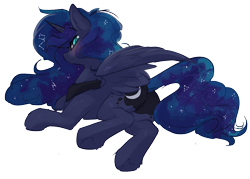 Size: 2874x2053 | Tagged: safe, artist:beardie, princess luna, alicorn, pony, g4, blushing, butt, female, high res, lying down, mare, plot, simple background, solo, transparent background