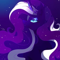Size: 1080x1080 | Tagged: safe, artist:tessa_key_, nightmare rarity, pony, unicorn, g4, bust, ethereal mane, female, horn, mare, solo, starry mane