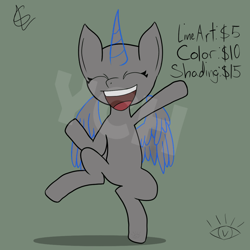 Size: 1024x1024 | Tagged: safe, artist:globlet_, alicorn, earth pony, pegasus, pony, unicorn, celebration, commission, horn, jumping, rearing, shading, signature, skipping, smiling, solo, spread legs, spread wings, spreading, standing, standing on one leg, wings, your character here