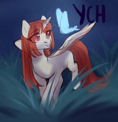 Size: 1312x1358 | Tagged: safe, artist:nika-rain, oc, oc only, butterfly, pony, any gender, any race, any species, auction, auction open, commission, cute, night, sketch, solo, ych sketch, your character here
