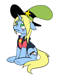Size: 600x792 | Tagged: safe, artist:mynder, oc, oc only, pony, unicorn, crossover, dipper pines, female, gravity falls, hiatus, mare, sad, solo, star butterfly, star vs the forces of evil, steven quartz universe, steven universe, wander (wander over yonder), wander over yonder, wander's hat
