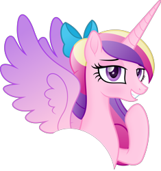 Size: 5000x5326 | Tagged: safe, artist:negatif22, princess cadance, alicorn, pony, g4, bedroom eyes, blushing, bow, female, hair bow, mare, simple background, smiling, solo, transparent background, vector, wings