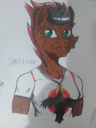 Size: 3120x4160 | Tagged: safe, artist:ianmata1998, oc, oc:spot light, earth pony, anthro, color, cute, male, muscles, solo, traditional art