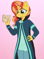 Size: 3000x4000 | Tagged: safe, artist:incendiarymoth, sunburst, sunset shimmer, unicorn, anthro, g4, brother and sister, clothes, fusion, fusion:sunburst, siblings, solo, sunny siblings