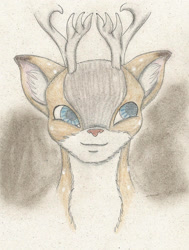 Size: 1671x2209 | Tagged: safe, artist:cindertale, oc, oc only, oc:tyandaga, deer, reindeer, antlers, bust, male, red nose, smiling, solo, traditional art