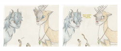 Size: 2783x1168 | Tagged: safe, artist:cindertale, oc, oc only, oc:aeon of dreams, oc:cinder, oc:tyandaga, deer, pony, reindeer, bust, comic, deer oc, horn, jewelry, male, multiple horns, necklace, red nose, stallion, talking, traditional art, tricorn