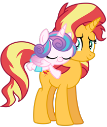 Size: 3800x4500 | Tagged: safe, artist:emeraldblast63, princess flurry heart, sunset shimmer, alicorn, pony, unicorn, g4, auntie sunset, cute, eyes closed, female, flurrybetes, hug, smiling