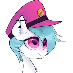 Size: 1000x1000 | Tagged: safe, alternate version, artist:minty--fresh, oc, oc only, oc:nimbus cloudington, pegasus, pony, alternate design, big eyes, blue mane, cute, hat, male, peaked cap, pegasus oc, pfp, piercing, pink eyes, profile picture, solo