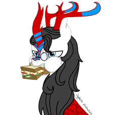 Size: 3979x3650 | Tagged: safe, artist:agdapl, kirin, base used, crossover, eating, food, glasses, high res, horn, kirin-ified, male, medic, medic (tf2), sandwich, signature, solo, species swap, team fortress 2