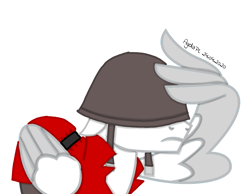 Size: 3979x3089 | Tagged: safe, artist:agdapl, pegasus, pony, base used, bust, clothes, crossover, helmet, high res, male, ponified, salute, signature, soldier, soldier (tf2), solo, species swap, stallion, team fortress 2, two toned wings, wing hands, wings