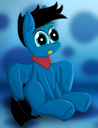 Size: 5066x6600 | Tagged: safe, artist:agkandphotomaker2000, oc, oc:pony video maker, pegasus, pony, :p, bandana, cute, looking at you, ocbetes, simple background, sitting, spread wings, tongue out, wings